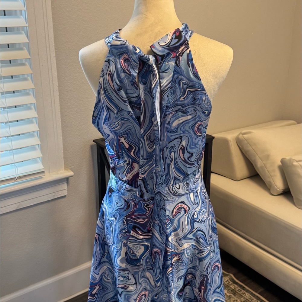 Tahari elegant halter blue paisley midi dress - Picture 4 of 8